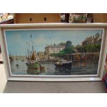 Attributed to W.H.Stockman. Oil on canvas, a Cornish harbour scene. Signed lower right. 64.5 x 39