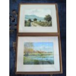 Andrew Dandridge. 'Beyond Bramber to Chanctonbury Ring' and 'Amberly Autumn'. Both watercolours,