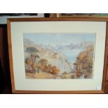 19th Century British school. A watercolour view of an Italian lake, unsigned (45.5 x 32.5cm)