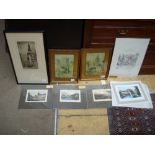 A selection of prints including 'Anne Hathaway's Cottage', signed John Burt, dated ' 75, Chateau