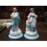 A pair of turquoise and white Continental hard paste figures.