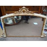 A Victorian gilt and cream painted gesso overmantle mirror, a/f.