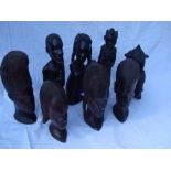 A collection of African wood carvings (8).