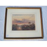 Edward A.Heffer. Watercolour, 'Sunset over a heathland landscape', signed lower right, dated 1871.