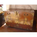 A Korean chest with lift down flat, brass mounts. 77.5 x 38.5 x 52cm high