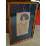 Fred Pegram (1870 - 1937). A framed coloured pencil sketch of a seated lady, signed to lower left.