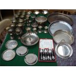 A mixed lot of silver plate including eight Valero goblets.