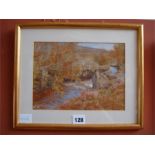 Albert Goodwin RWS (1845 - 1932). 'Dartmoor'.  A watercolour depicting a woodland scene. Framed