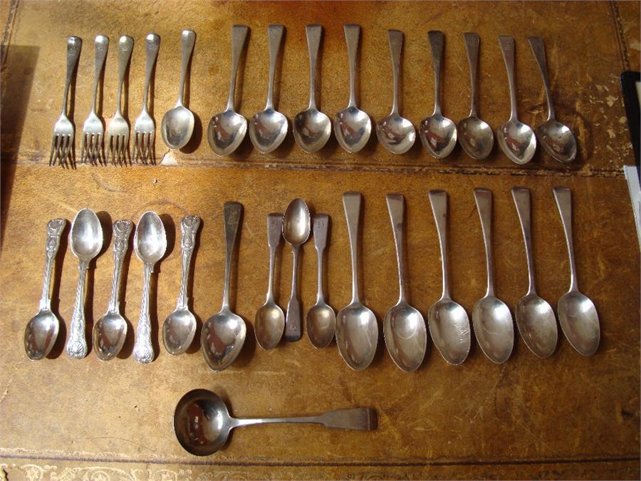 A selection of Georgian and late fiddle pattern and Old English pattern flatware (mostly Mappin &