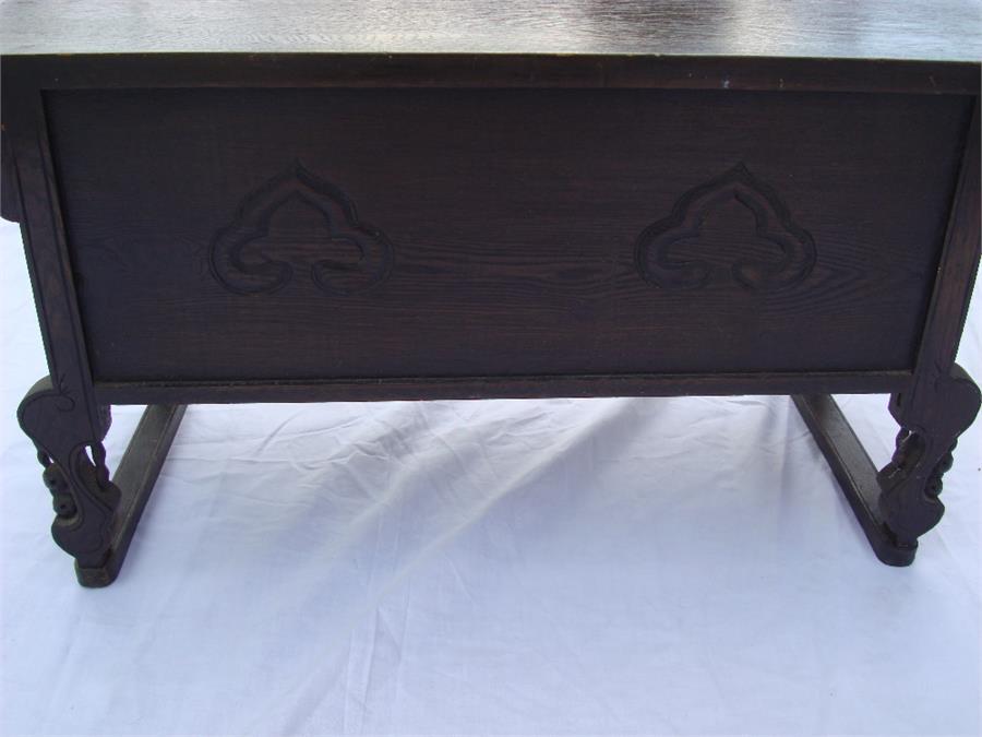 A Korean apothecary cabinet / alter coffer.  The rectangular top with rising ends above two rows - Image 3 of 3