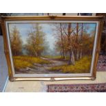 Cantrell.  A gilt framed oil on canvas, autumnal scene, signed. 23.5 x 35.5cm.