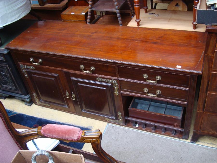 A Maple & Co mahogany sideboard, bears ivorine label.