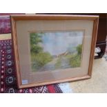 A watercolour view of a farmhouse and barns, signed Sheila Sanford 90, 29 x 21cm.