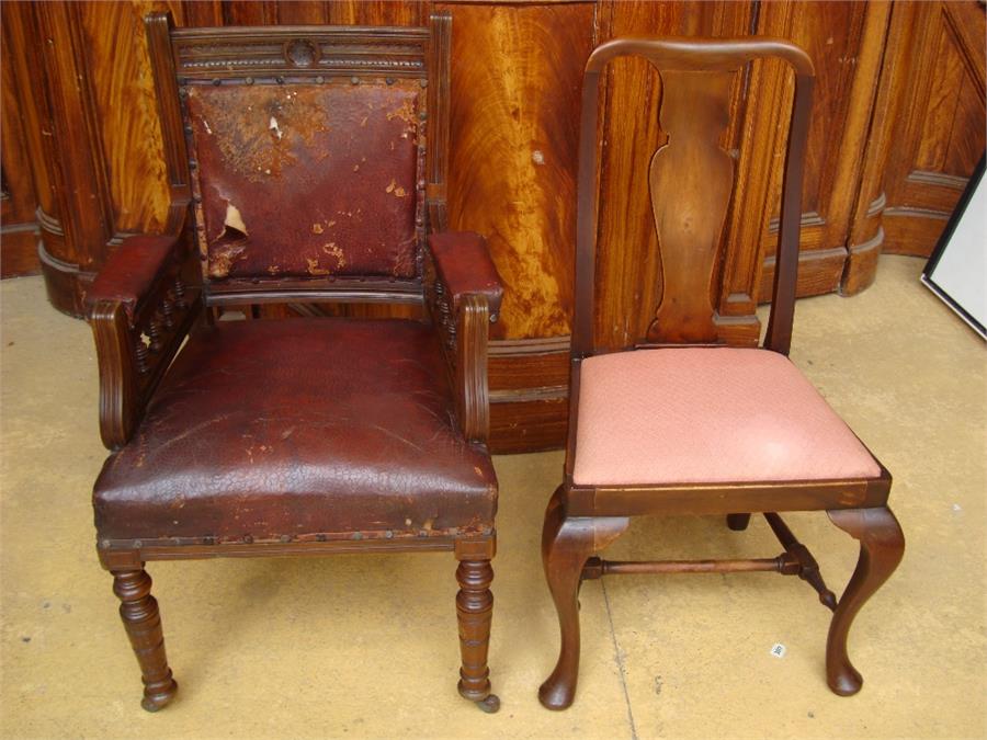 A Victorian desk chair together with a Queen Anne style chair (2).