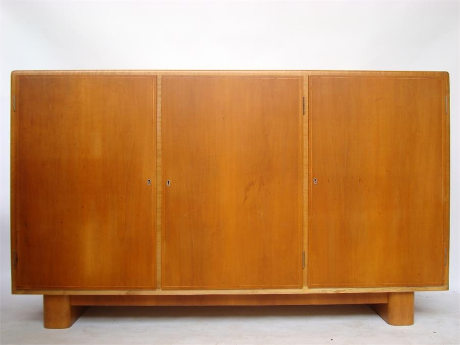 A handmade, mid century cherrywood sideboard unit with shelves, with key. 178 x 57 x 108cm high.