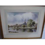 Ray Campbell-Smith. The Thames at Lechlade.  A watercolour, framed and glazed and initialled to