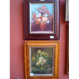 A still life J. Burger print, 9 x 25cm. Together with a still life oil on board by Robert Cox.