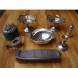 A mixed lot of sterling and 925 silver including a brush, pepperette, candlestick and various