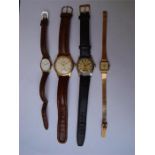 A Gudax Swiss watch together with a ladies Avia watch, a Cyma watch on leather strap and a Pulsar