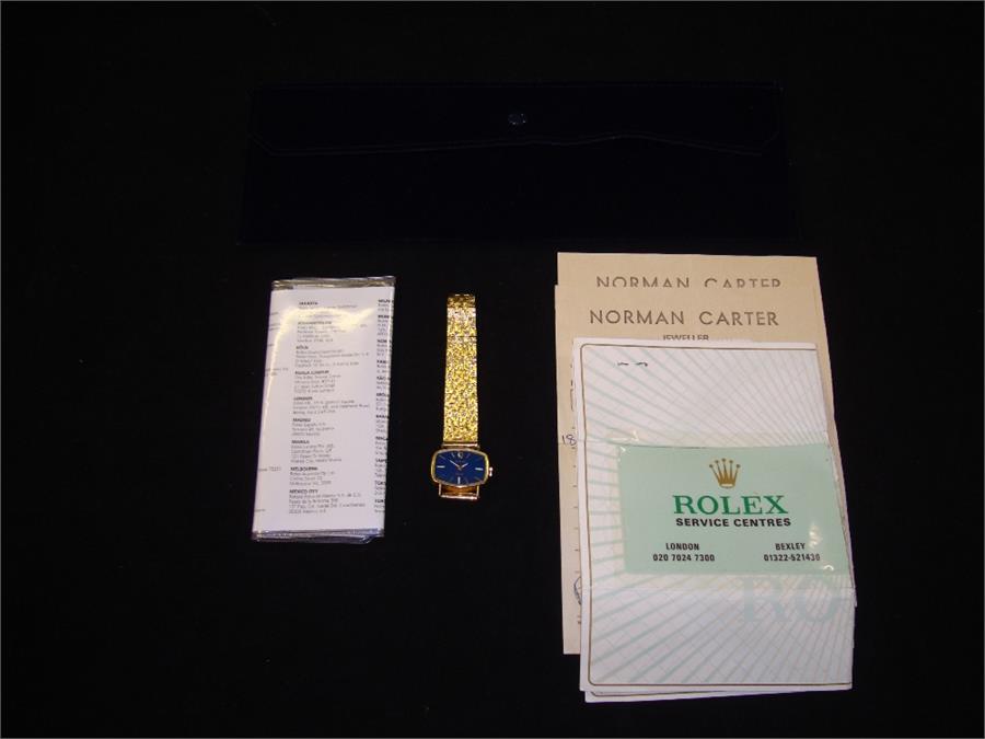 An 18ct gold ladies Rolex Orchid wristwatch, case measuring approx 23.3mm x 17.4mm, blue dial with - Image 3 of 3