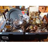 A mixed lot of metalware to includ silver plated and brass items (2 boxes).