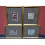 Attributed to Van Chien, four frmaed woodblocks on