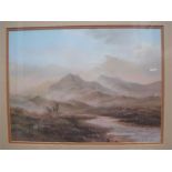 W. Reeves. A print showing stag and sheep in a mountaneous setting, framed and glazed. 39 x 29cm.