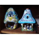 Two crackle glazed ceramic nightlights by Derek Fowler Studios, one in the form of a mushroom with