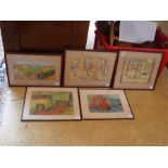 D Five framed and glazed watercolours and sketches by D J Godsal.  One entered into The Royal