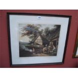 A late 19th Century colour mezzotint of a cottage scene. Signed in pencil A. S Handford (Alfred S