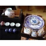 A quantity of Oriental style ceramics including blule and white meat plates, tea pots etc.