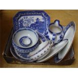 A quantity of blue and white ceramice including Burleighware, Wedgwood Etruria etc.