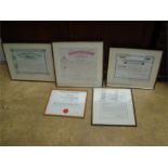 Framed Stock Certificates.  Truman Hanbury Buxton