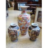 Apair of Japanese vases together with an Oriental style vase.