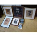 Seven portraits, framed, all by T O'Donnell.