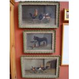 Three naive Victorian framed paintings of cockerel