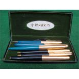 Six Parker pens and pencils, with rolled gold lids to include a Parker 61 fountain pen and two 61