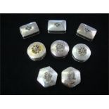 Three circular 925 stamped silver pill boxes with floral motif together with three rectangular 925