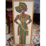 A picture made of Kente Cloth depicting a woman.  81 x 34cm.