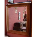 A contemporary wall mirror, pine frame. 78 x 93cm