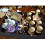 A mixed lot of ceramics to include six Iden goblets and wine flask, four English Ironstone Beefeater