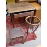 A single drawer occasional table, a small stool /