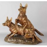 Large heavy antique French bronze figure, two sheepdogs by T. Cartier Thomas Francois Cartier.