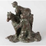 Bronze figure by Christoph Voll, 1897-1939, Germany. Presenting: 'Zu Pferde mit schwierigkeit.