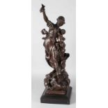 Antique metal composite image with black marble base. Ca. 1900. Fisherman's Woman with child,