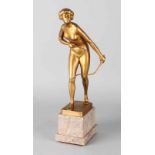 Otto Schmidt Hofer, 1873-1925. Bronze figure on marble base. Naked lady with bow and arrow (