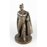 Large antique bronze sculpture depicting a Tyrolean gentleman with pipe and casing, by: Bakony