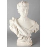 Big autographed white marble bust 'Italian lady' by F. Stecchi.  Fabrio Stecchi, 1855-1928. Dim.