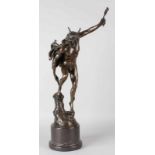 Hermes large bronze on black marble base, signed Giambologna. Dim. 60 cm. Hermes große Bronze auf