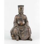 Ancient Chinese antique bronze buddha, warlord. Ca. 1900, on restvergulding. Dim .: 30 cm. In good